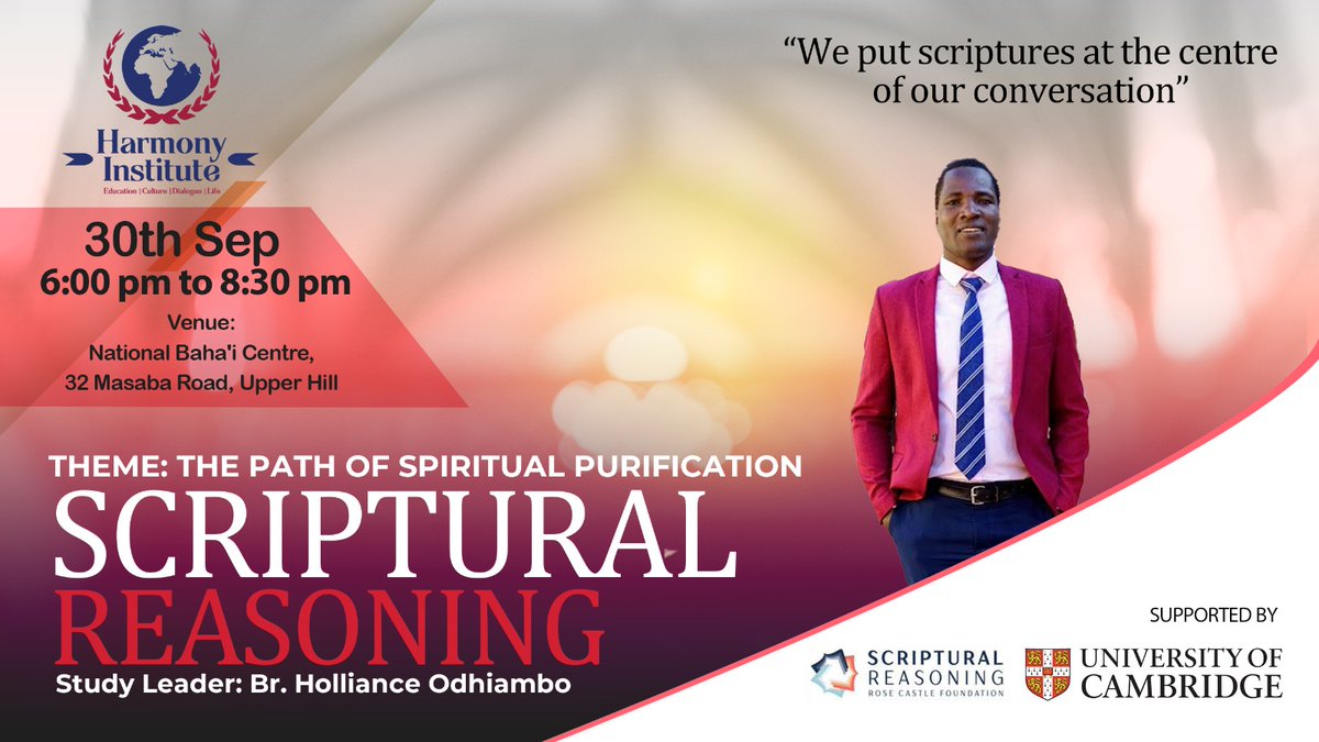 Join us this 30th September for an inspiring evening of dialogue and reflection as we journey together on the theme: "The Path of Spiritual Purification"
 We believe putscriptures at the center of our conversations.
All are welcome to share, learn, and reflect together.