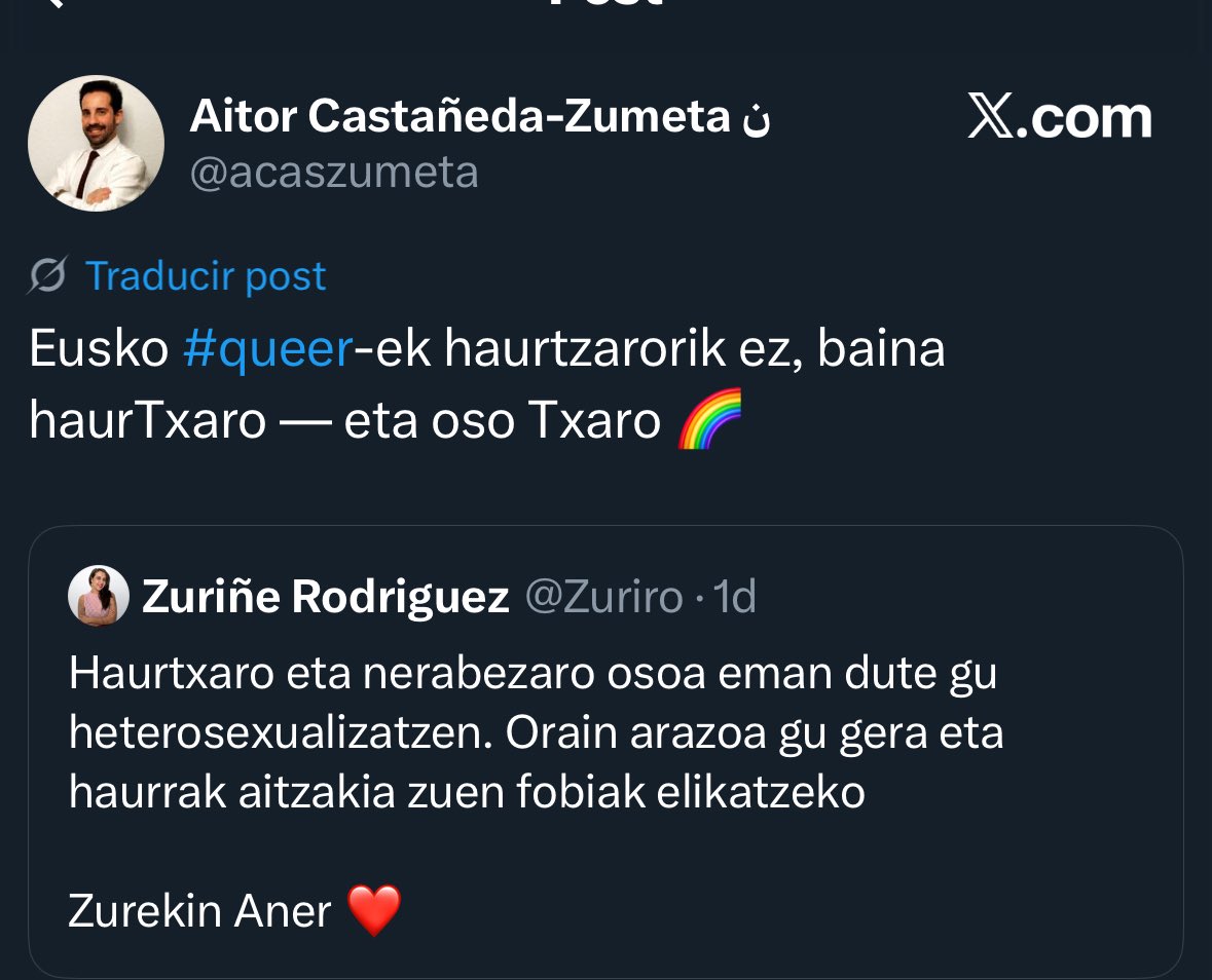 Euskaltegi batean euskaldundu den #LaTxaro naiz 

Eskerrak Aitor dagoela munduan zuzenketak egiteko eta eromena queerra salatzeko