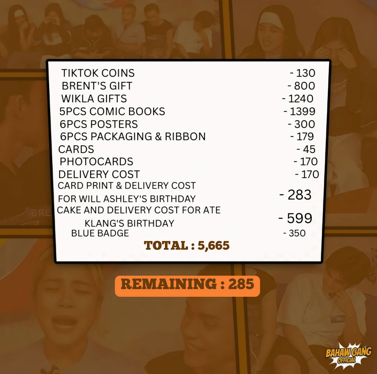 wdymwhosecha's tweet image. BG TRANSPARENCY REPORT 

To our donators, takaw fam, thank you sm again for your trust and support and undying love to us. Hanggang sa muli!🤎

proofs 🖇️ : drive.google.com/drive/folders/…

#BahawGang