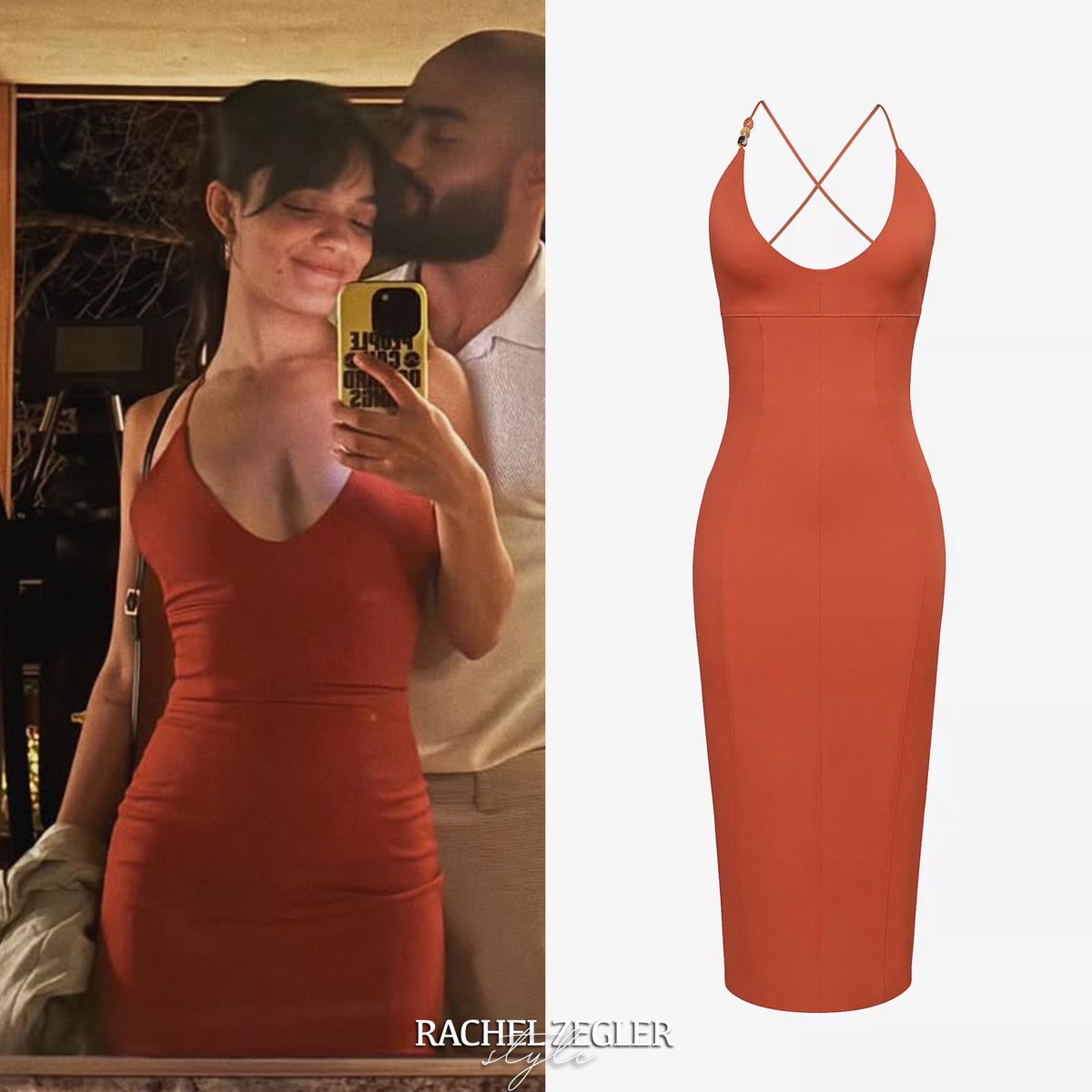 ZeglerStyle's tweet photo. Rachel wore the #HouseOfCB ‘Ria Midi Dress’ ($269) while on vacation in Italy ➳ September, 2025. https://t.co/s75WkmRbM8