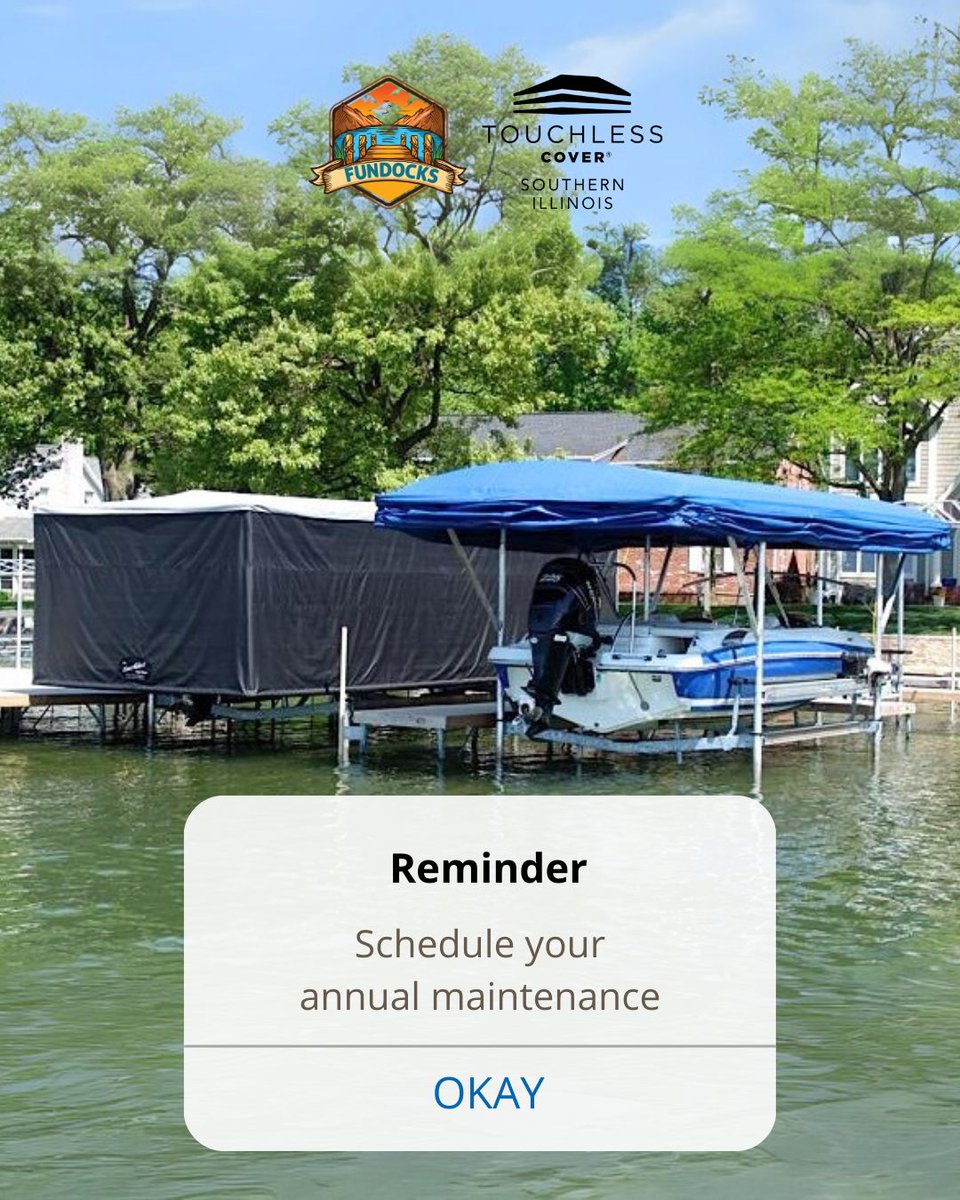 touchless_cover's tweet photo. When was your Touchless Cover® last checked? 🤔
Annual maintenance keeps it running smoothly, prevents damage, and extends its life so your boat stays protected season after season.
#TouchlessCover #FunDocks #LakeOfEgypt #WaveArmor #SouthernIllinois #Boating #BoatCover https://t.co/knbAmLfRIP