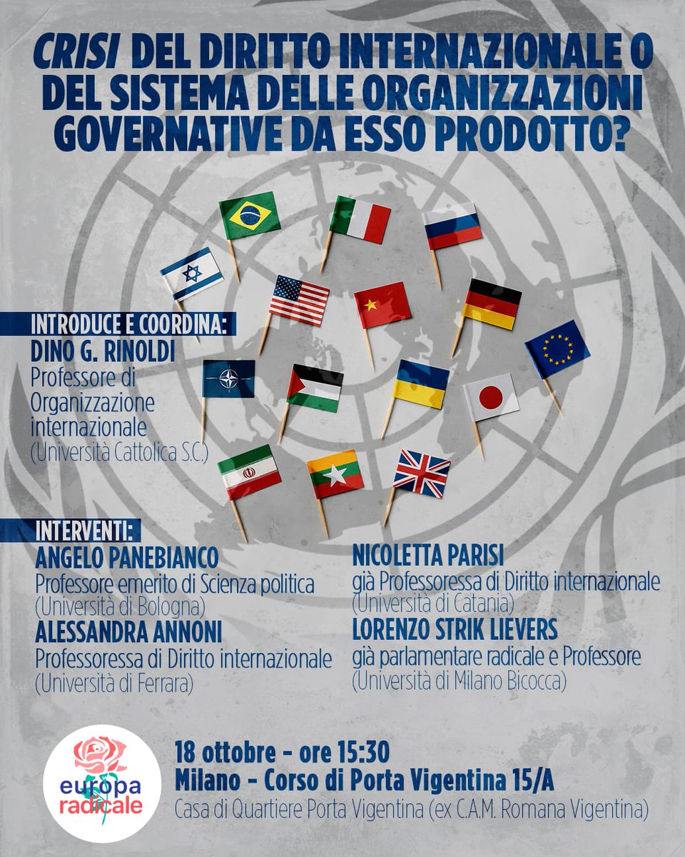 "crisi" del diritto internazionale o del sistema delle organizzazioni governative da esso prodotto? 
appuntamento a Milano sabato 18 ottobre
