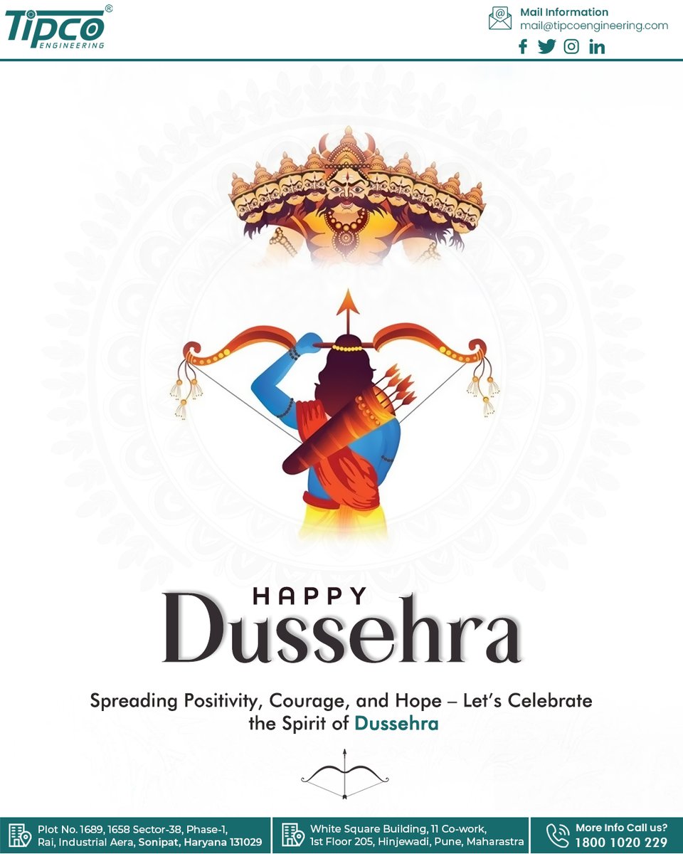 tipcoengineer's tweet image. 🔥Celebrating the spirit of victory, innovation, and new beginnings this Dussehra!
Tipco Engineering extends warm wishes for joy, strength, and success in all your projects.🌟
.
.
.
#HappyDussehra #happydussehra2025 #Innovation  #festival #dusshera #FestiveVibes #vijaydashmi