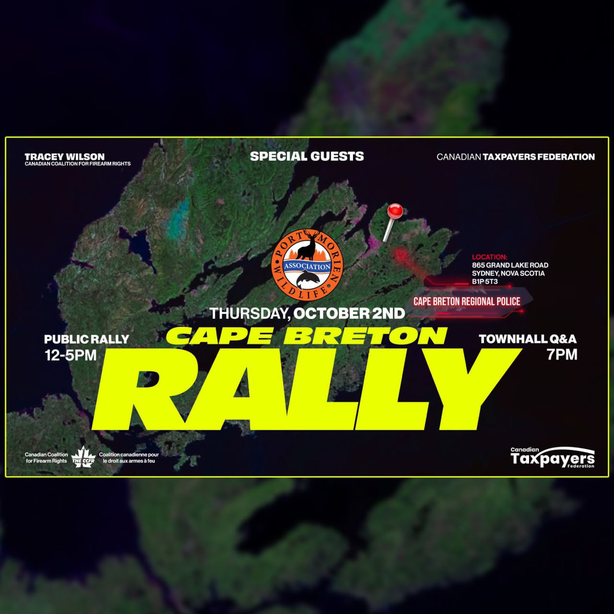 🚨 CAPE BRETON RALLY

Ottawa’s gun grab won’t stop crime — but it will cost taxpayers BILLIONS.

I’ll be on the ground THIS THURSDAY, Oct 2 with <a href="/TWilsonOttawa/">Tracey Wilson</a> and other special guests for a RALLY (12–5) at Police HQ, 865 Grand Lake Rd.

TOWN HALL to follow at 7pm, location TBD.