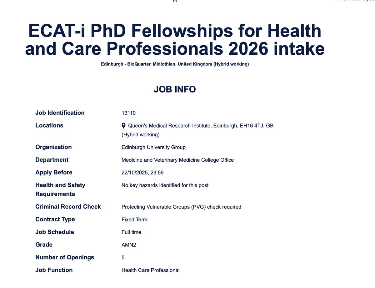 We have a fantastic opportunity for health professionals (including allied ones) to undertake a funded PhD at Edinburgh. 

If anybody is keen on working on sexual health/social aspects, do DM me, very happy to chat! 

elxw.fa.em3.oraclecloud.com/hcmUI/Candidat…
