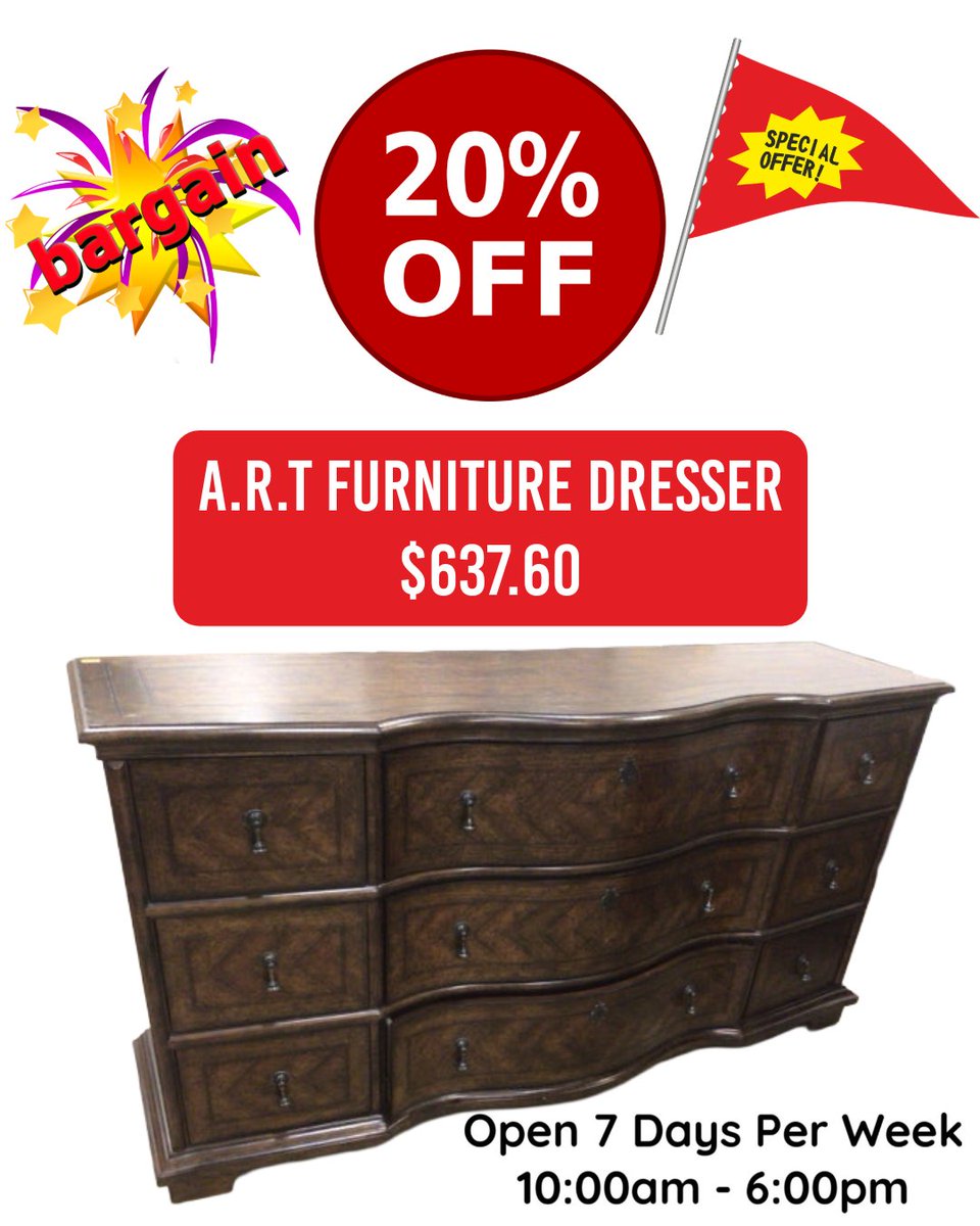 ConsignmentFLA's tweet image. A.R.T. Furniture is known for craftsmanship and detail—and this dresser is no exception. Now 20% off at $637.60, it’s the perfect blend of style and storage.

#FurnitureDeals #ConsignmentFinds #HomeStyle #EncoreInteriors #FurnitureSale #InteriorDesign #OneOfAKind #HomeDecor
