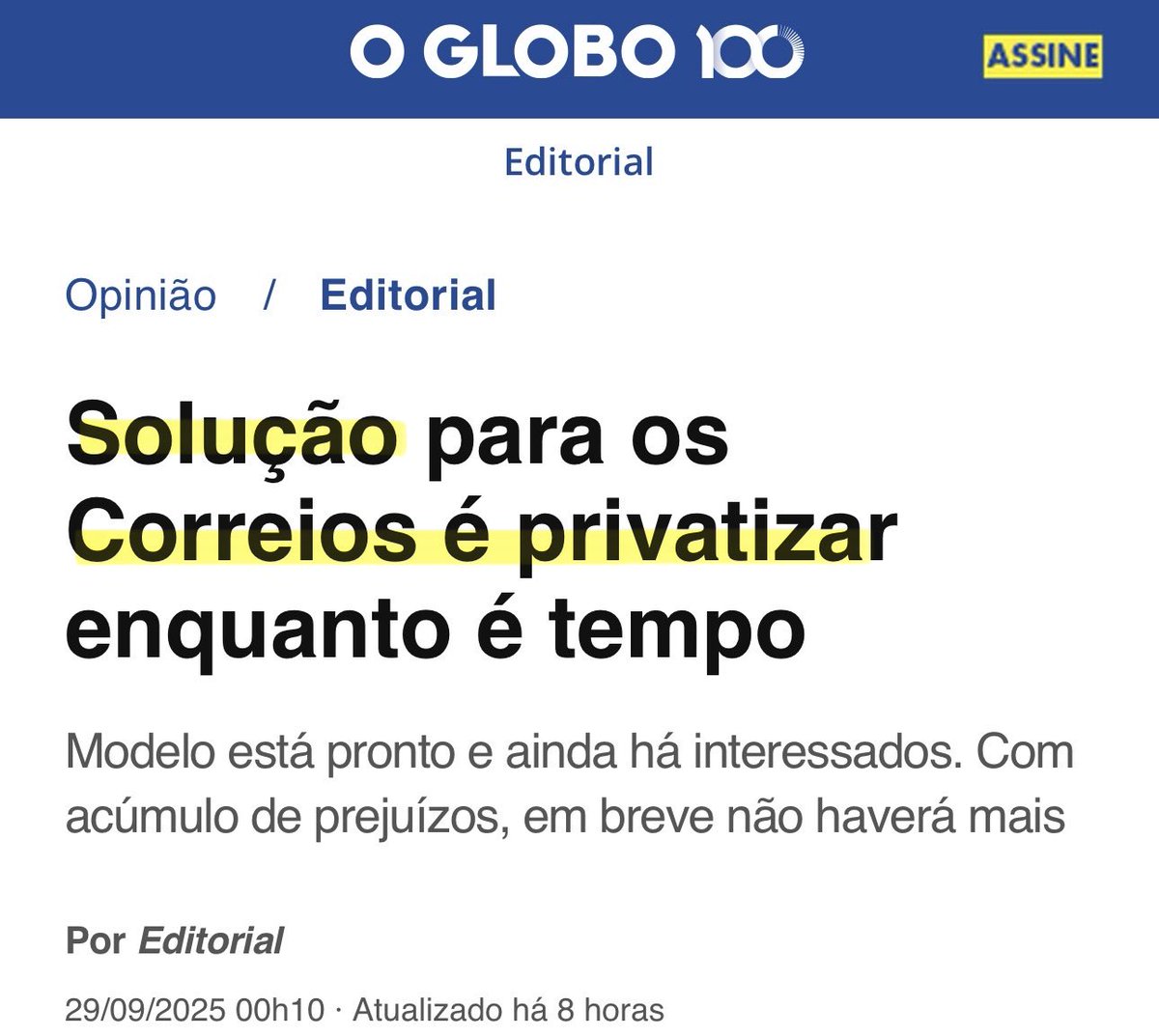 Talita - Mulher Patriota 🇧🇷 (@tali_mito22) on Twitter photo Ahhh agora entendi… depois de anos mamando na teta da estatal, depenando, loteando cargos e transformando os Correios em cabide de emprego — a “solução” milagrosa é privatizar‼️
Saudades do Bozo malvadão que tentou arrumar a casa e foi chamado de tudo, né⁉️ Ahhh agora entendi… depois de anos mamando na teta da estatal, depenando, loteando cargos e transformando os Correios em cabide de emprego — a “solução” milagrosa é privatizar‼️
Saudades do Bozo malvadão que tentou arrumar a casa e foi chamado de tudo, né⁉️