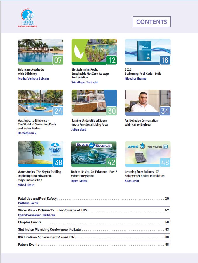 OfficialIPA's tweet image. 🌊New Issue Alert: Indian Plumbing Today – Sept 2025 🌊
Theme: Aesthetics to Efficiency – Swimming Pools, Bath &amp;amp; Spa
🔹 Smart, sustainable pool design
🔹 Bio-pools &amp;amp; eco-tech
🔹 Codes shaping the future
📖 Read: indianplumbing.org/wp-content/upl…
#SwimmingPools #Sustainability #IPT