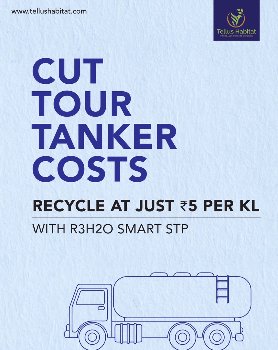 TellusHabitat's tweet photo. 📌Turn waste into savings! R3H2O Smart STP gives you recycled water at only ₹5/KL.

📞 Call: +91 95910 19461 | WhatsApp us: +91 85278 12869
🌐 visit https://t.co/5KaviciHF5
.
.
.
#SmartSTP #CaseStudy #TellusHabitat #WaterRecycling #SustainableSolutions #SmartWater https://t.co/ffO9qjQTn6