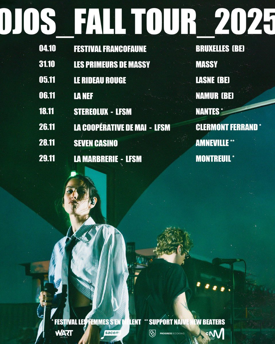 On va encore bouger nos boules un peu partout cet automne pour bien finir l’année, on te voit où petite crapule ?!

🎟️ TICKETS : ticket.wartiste.com/ojos-i-tour-25

📸 Léonie Fortin
🇫🇷 <a href="/wart_music/">Wart Music</a>
🇧🇪 #progressbooking