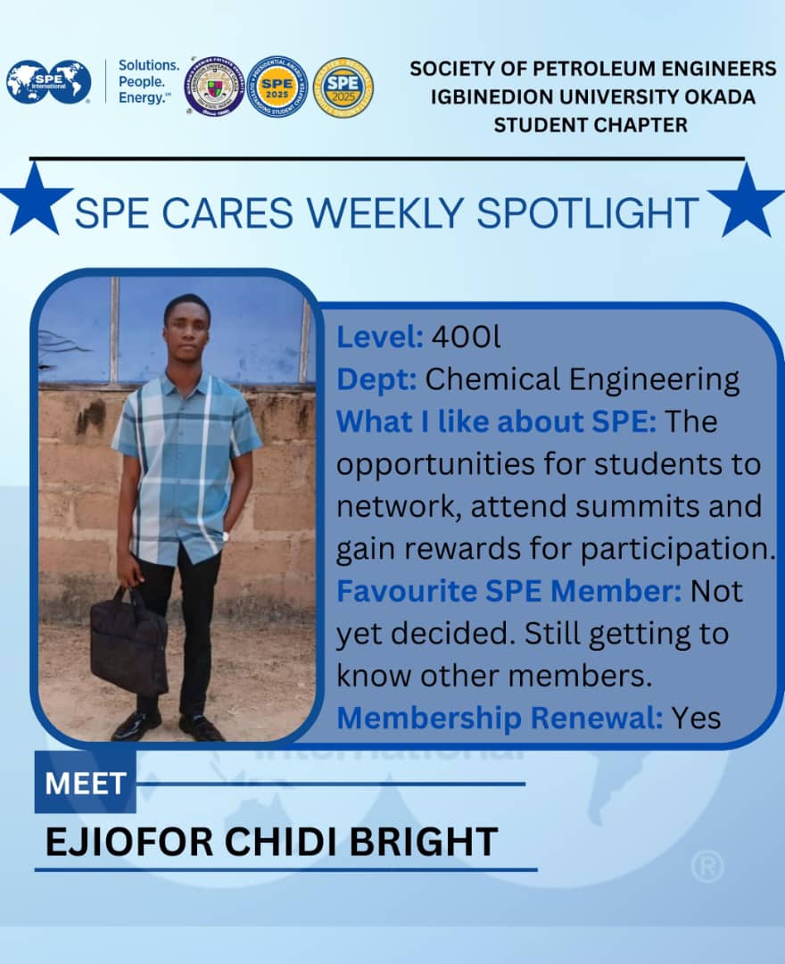 Spe_Iuo_'s tweet photo. π *Meet our SPE Weekly Spotlight!* π
Celebrating members who inspire us to grow, connect, and lead. π
#SPEIUO #WeeklySpotlight #EngageLearnLead https://t.co/yAJqTXmoND