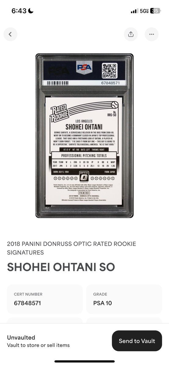 surgieboi's tweet image. 💥💥💥 buyer beware 💥💥💥

pro tip:

— always check the cert

attached is a counterfeit PSA slab of Ohtani that’s over $4k in bids on eBay 👀 also attached are screenshots from the PSA app of the actual card and certification 👮

@CardPurchaser @Hobby_News_Plus @PCOregonDucks2
