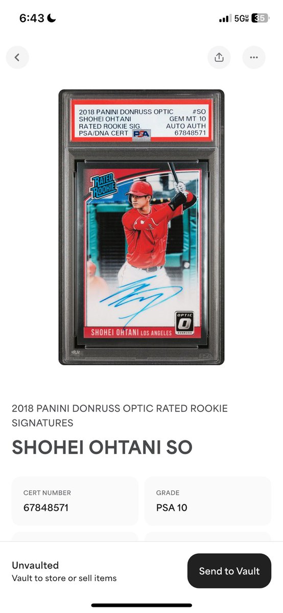 surgieboi's tweet image. 💥💥💥 buyer beware 💥💥💥

pro tip:

— always check the cert

attached is a counterfeit PSA slab of Ohtani that’s over $4k in bids on eBay 👀 also attached are screenshots from the PSA app of the actual card and certification 👮

@CardPurchaser @Hobby_News_Plus @PCOregonDucks2