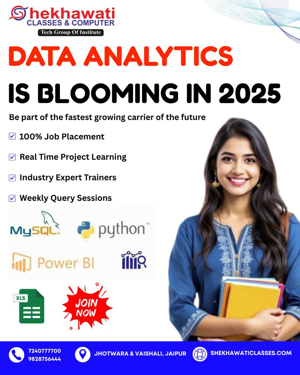 shekhaw29839's tweet image. Data Analyst Course In Jaipur 2025
Master Excel, SQL, Power BI &amp;amp; Real Projects at Jaipur’s Top Institute – Shekhawati Classes!
Join Now
#jaipurlive #shekhawaticlasses #Trending #Job