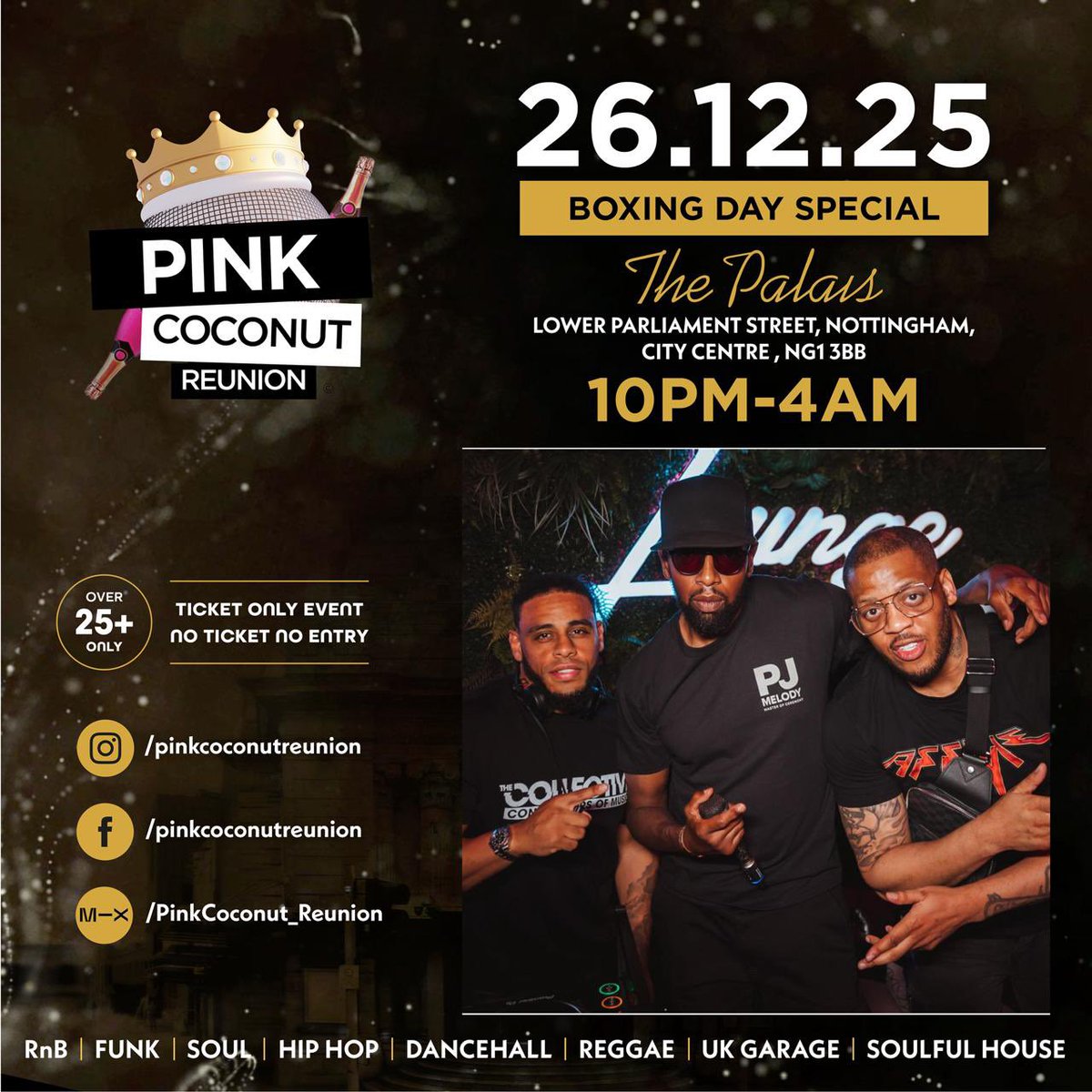 Excited to be making mine &amp; the bro’s debut @pinkcoconutreunion alongside some incredible acts!

🗓️ 26th December 2025
📍 The Palais Nightclub Nottingham
🔥 This event WILL sell out!

Get tickets now
🔗 skiddle.com/e/40933490