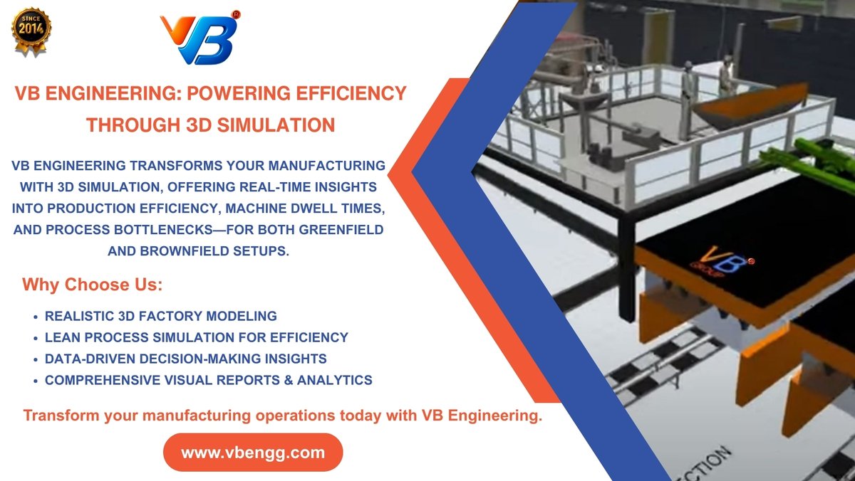 VBengineering's tweet image. Revolutionize Manufacturing with Lean & 3D Simulation
VB Engineering helps factories cut waste, optimize machines, make data-driven decisions all before building.
✅ Optimize processes
✅ Validate layouts
vbengg.com
#LeanManufacturing #3DSimulation #VBEngineering