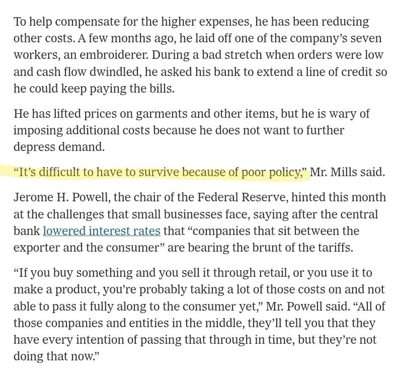 scottlincicome's tweet photo. "Small Businesses Wither Under Trump’s Tariffs: ‘It’s Hard to Breathe’" https://t.co/1BSEuLwnHF
"It’s difficult to have to survive because of poor policy,” https://t.co/trmIy1372P