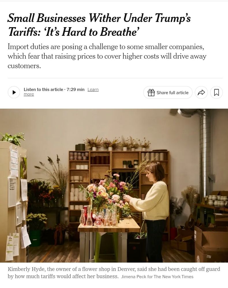 scottlincicome's tweet photo. "Small Businesses Wither Under Trump’s Tariffs: ‘It’s Hard to Breathe’" https://t.co/1BSEuLwnHF
"It’s difficult to have to survive because of poor policy,” https://t.co/trmIy1372P
