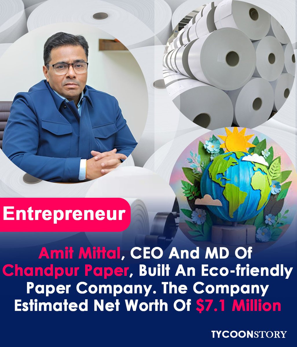 TycoonStoryCo's tweet image. 🌍 Amit Mittal, CEO &amp;amp; MD of Chandpur Paper, turned a vision into a $7.1M eco-friendly paper company.

A true example of how sustainability fuels success. 🚀

tycoonstory.com

#chandpurpaper #paperindustry #sustainablebusiness #amitmittal