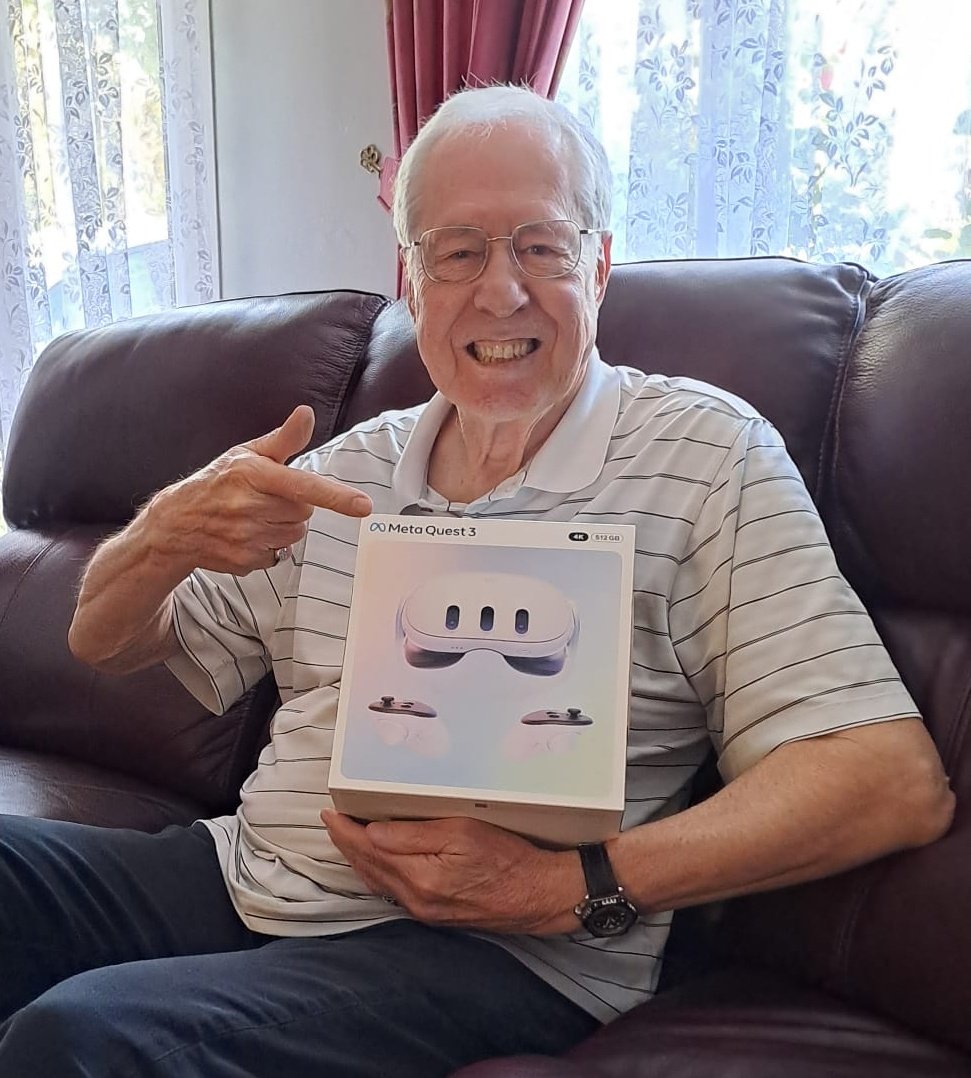 GameOnScorpio's tweet image. My dad just got his @MetaQuestVR 3 and is one happy chappy!
You're never too old to game and have fun!
#GameOn!