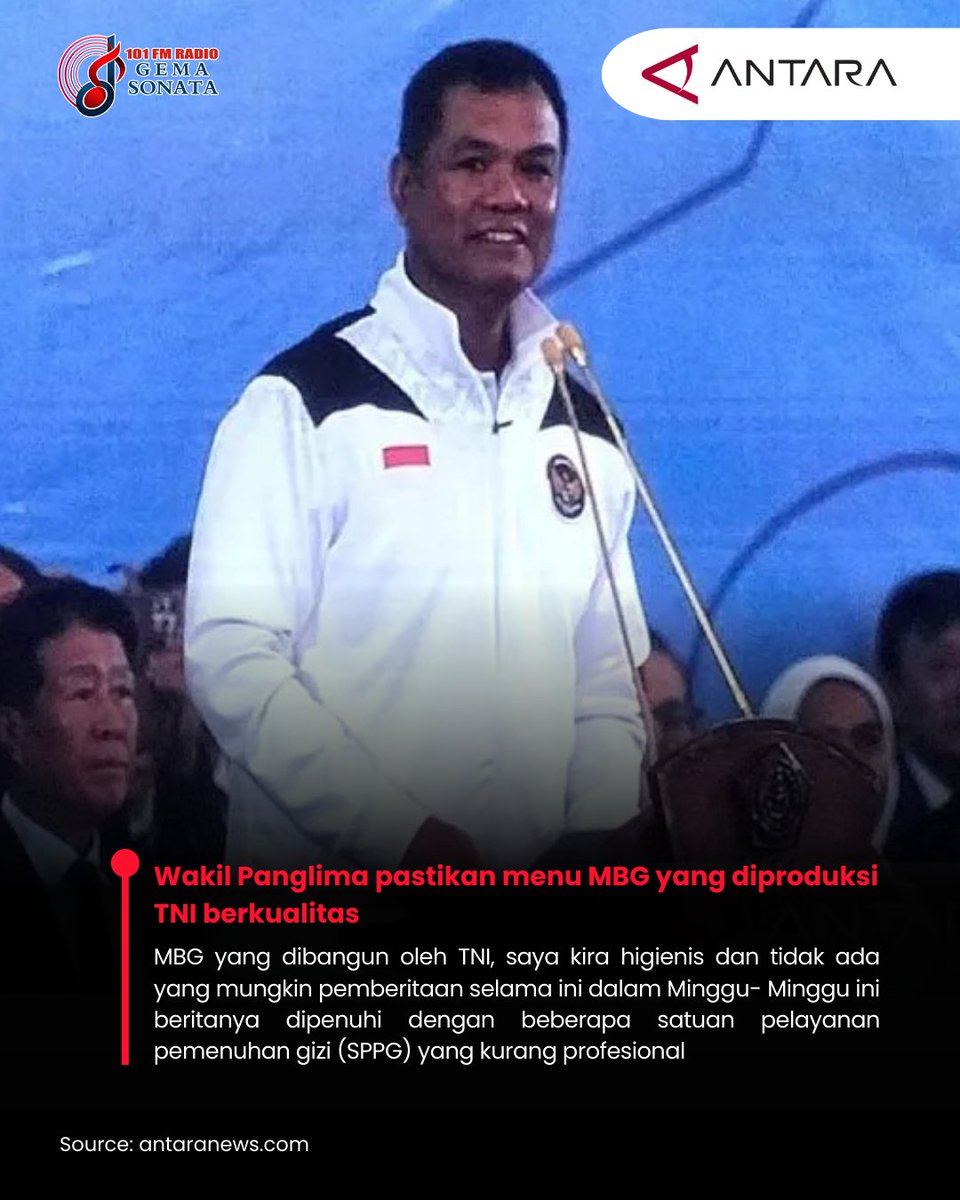 gemasonata's tweet image. Wakil Panglima pastikan menu MBG yang diproduksi TNI berkualitas

Baca Selengkapnya:
antaranews.com/berita/5135405…

#panglima #mbg #antaranewscom #radiogemasonata #indonesia