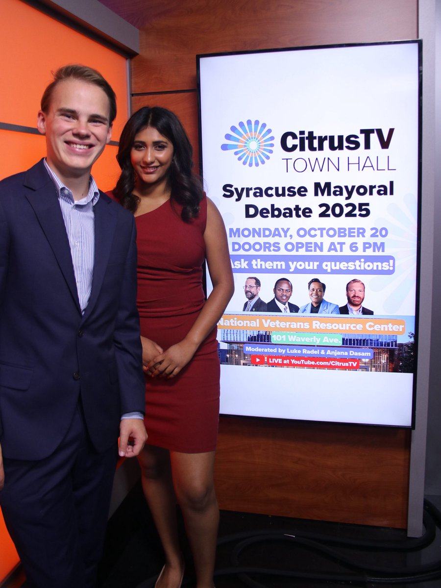 Good morning, Syracuse! 🌞

In just THREE WEEKS, <a href="/anjanadasam/">Anjana Dasam</a> and I will be hosting a LIVE <a href="/CitrusTV/">CitrusTV</a> Town Hall with the candidates to become your next mayor — don’t miss it!

⏰ Doors open at 6 PM on 10/20
📍 NVRC, 101 Waverly Ave.