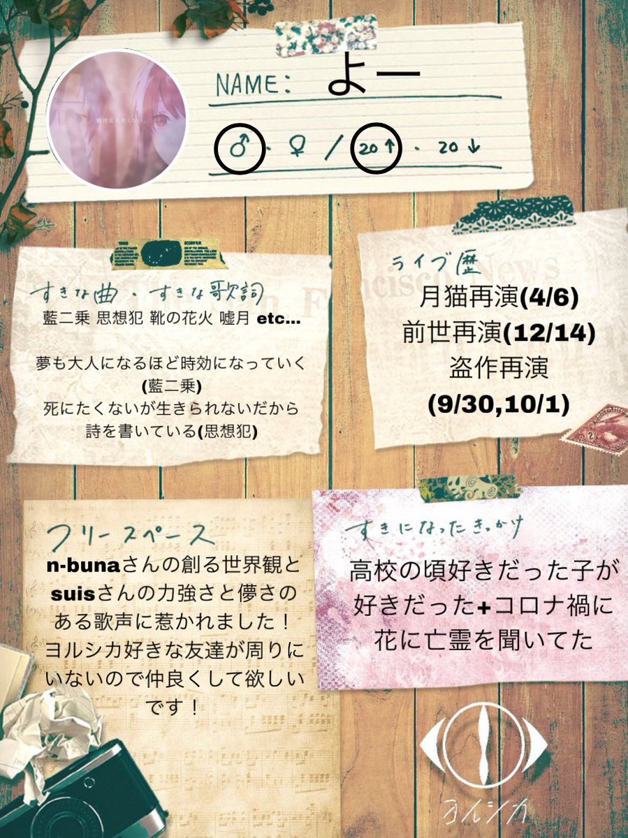 yo_musicaccount's tweet photo. 自己紹介カード作りました！
音楽はボカロや邦ロックなどなど幅広く聞いてます🎧🎶
他には少年マンガ、ゲーム、海外サッカーが好きです

 #ヨルシカ
 #ヨルシカ好きな人と繋がりたい 
 #ヨルシカ自己紹介カード 
 #美波 
 #美波好きと繋がりたい https://t.co/ph2FbwPbEU