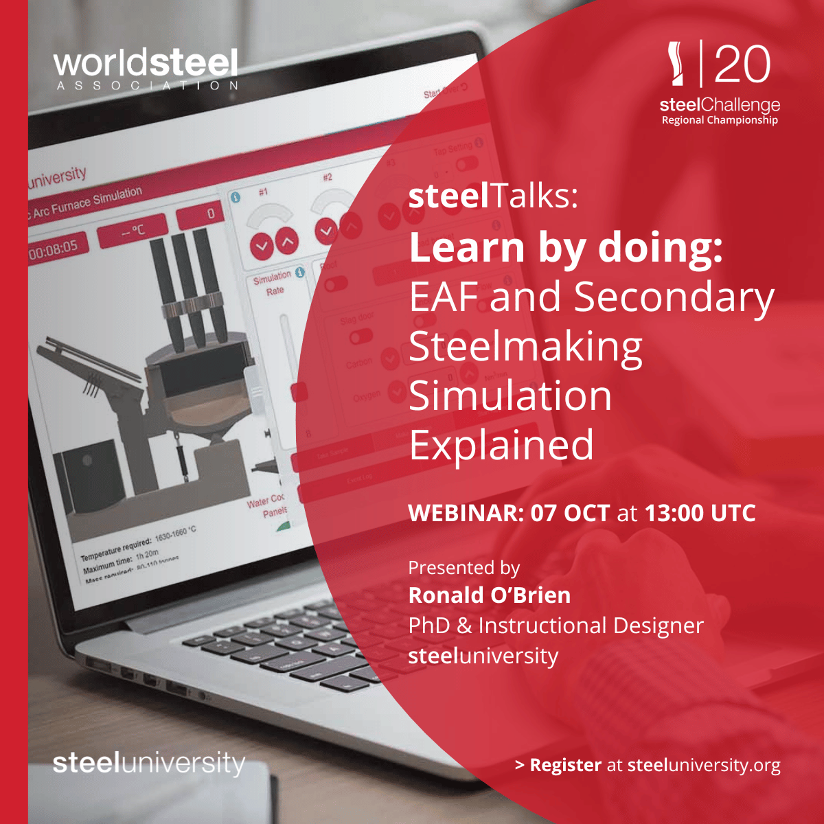worldsteel's tweet photo. Ready to master virtual #steelmaking? 

Join our free @steeluniversity #steelTalks webinar on #EAF & Secondary Steelmaking #simulation with Dr. Ronald O’Brien.

Learn to operate the simulators, analyse data, and prep for #steelChallenge20. 

Perfect for students & pros!

📅 07 October 2025 
⏰ 13.00 UTC 
🔗 Register: https://t.co/9k2ZDa8Zb3