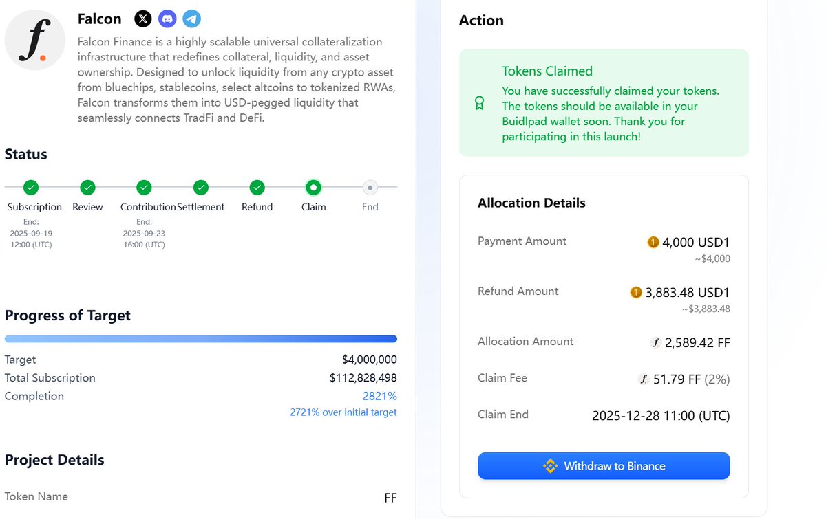好消息$FF 代币在Buidlpad 开启领取通道啦！两种途径： 一是直接充值到币安二是先存进Buidlpad 钱包后续再提现至自己的专属钱包