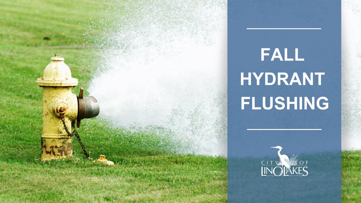linolakes_mn's tweet photo. Hydrant Flushing: September 29th - October 10th

Each fall and spring, the City flushes hydrants to ensure that all hydrants are operating properly &amp; to clear sediment build-up. More Information ➡️ https://t.co/Ycf4be3mac https://t.co/ChsueufF6S