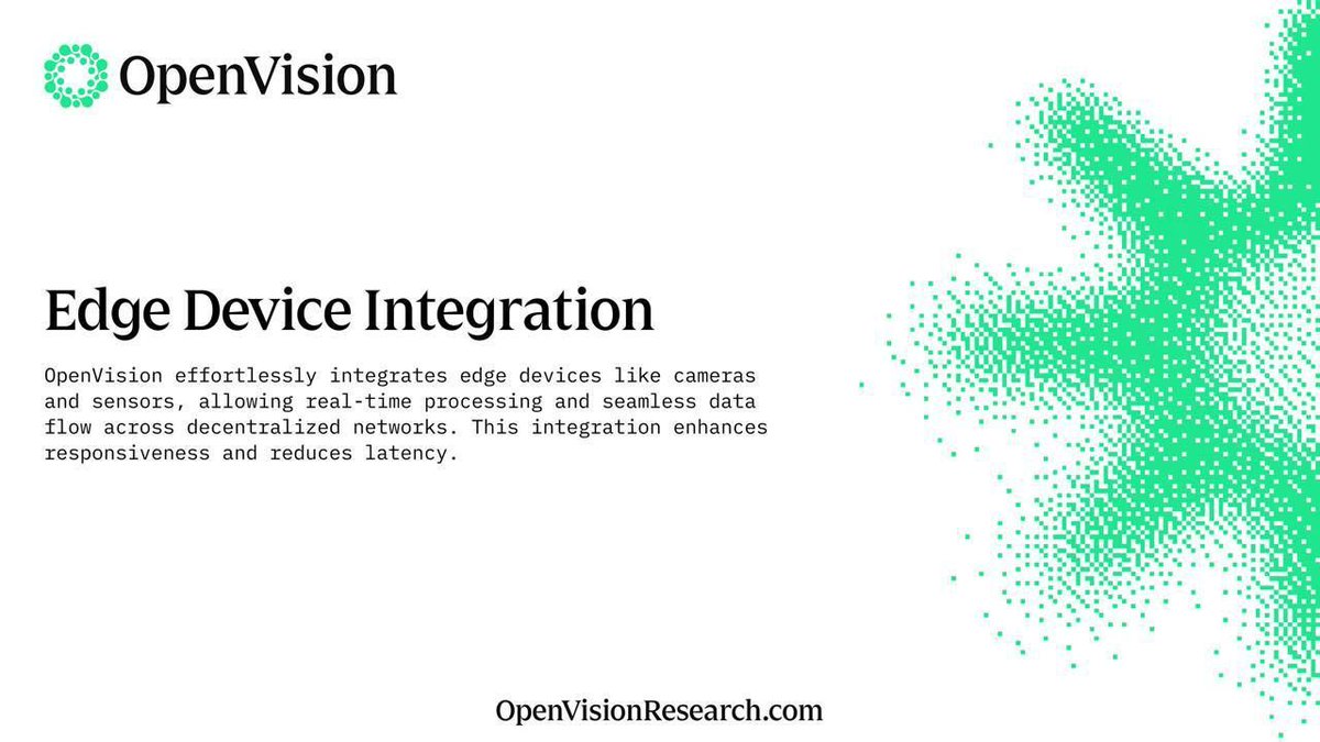 UseOpenVision's tweet image. OpenVision takes connectivity to the next level by effortlessly integrating edge devices like cameras and sensors. This enables real-time processing and seamless data flow across decentralized networks, optimizing system responsiveness and reducing latency. Whether it’s video…