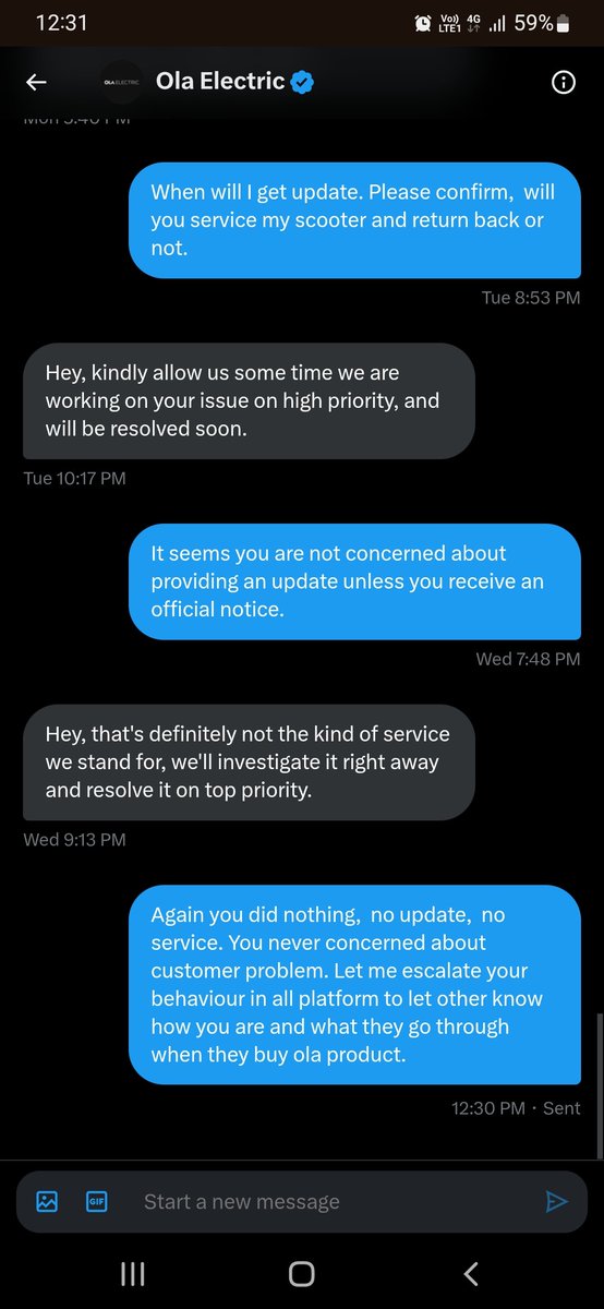 ravi05173's tweet photo. @OlaElectric Real Adventure starts when your scooter goes to service centre.  They keep your scooter in their service centre. They don't update you and don't service your scooter.  

I am waiting to get my scooter serviced since 14 Aug 2025. No update received yet. https://t.co/EchFLmV2ZT