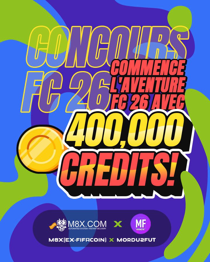 MORDU2FUT (@mordu2fut) on Twitter photo QUI VEUT DÉMARRER FC 26 DANS UN FAUTEUIL ? 😎
▪️ Like ce tweet
▪️ Follow <a href="/FIFACOINtw/">M8X.COM (formerly FIFACOIN) - FUT Coins Store</a> & <a href="/Mordu2FUT/">MORDU2FUT</a>
Deux gagnants seront tirés au sort dimanche et se partageront 400 000 CRÉDITS ! 💰
➕ À 200 likes, on ajoute un gagnant pour 100 000 crédits supplémentaires. QUI VEUT DÉMARRER FC 26 DANS UN FAUTEUIL ? 😎
▪️ Like ce tweet
▪️ Follow <a href="/FIFACOINtw/">M8X.COM (formerly FIFACOIN) - FUT Coins Store</a> & <a href="/Mordu2FUT/">MORDU2FUT</a>
Deux gagnants seront tirés au sort dimanche et se partageront 400 000 CRÉDITS ! 💰
➕ À 200 likes, on ajoute un gagnant pour 100 000 crédits supplémentaires.
