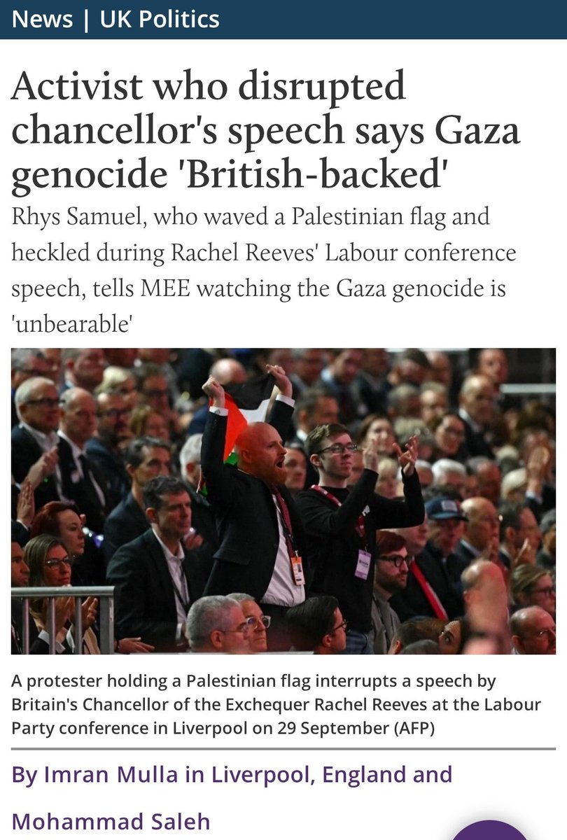 Imran_posts's tweet photo. NEW: The activist who just disrupted Rachel Reeves' speech tells us: "It's unbearable to watch this British-backed genocide unfolding on our screens while Labour carries on with business as usual.

"We should do whatever we can to push for an end to the atrocities" https://t.co/4gOe3YRxeu
