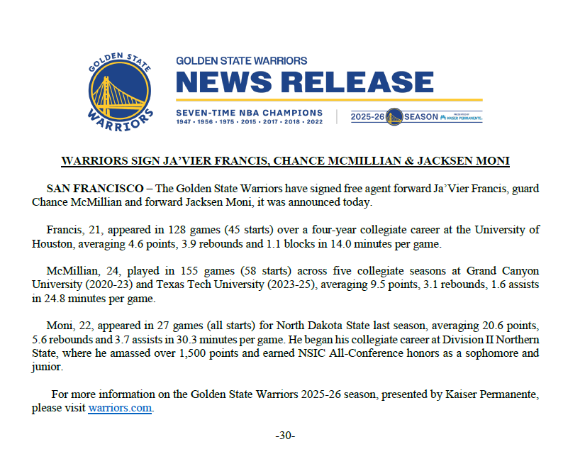 Warriors PR tweet media
