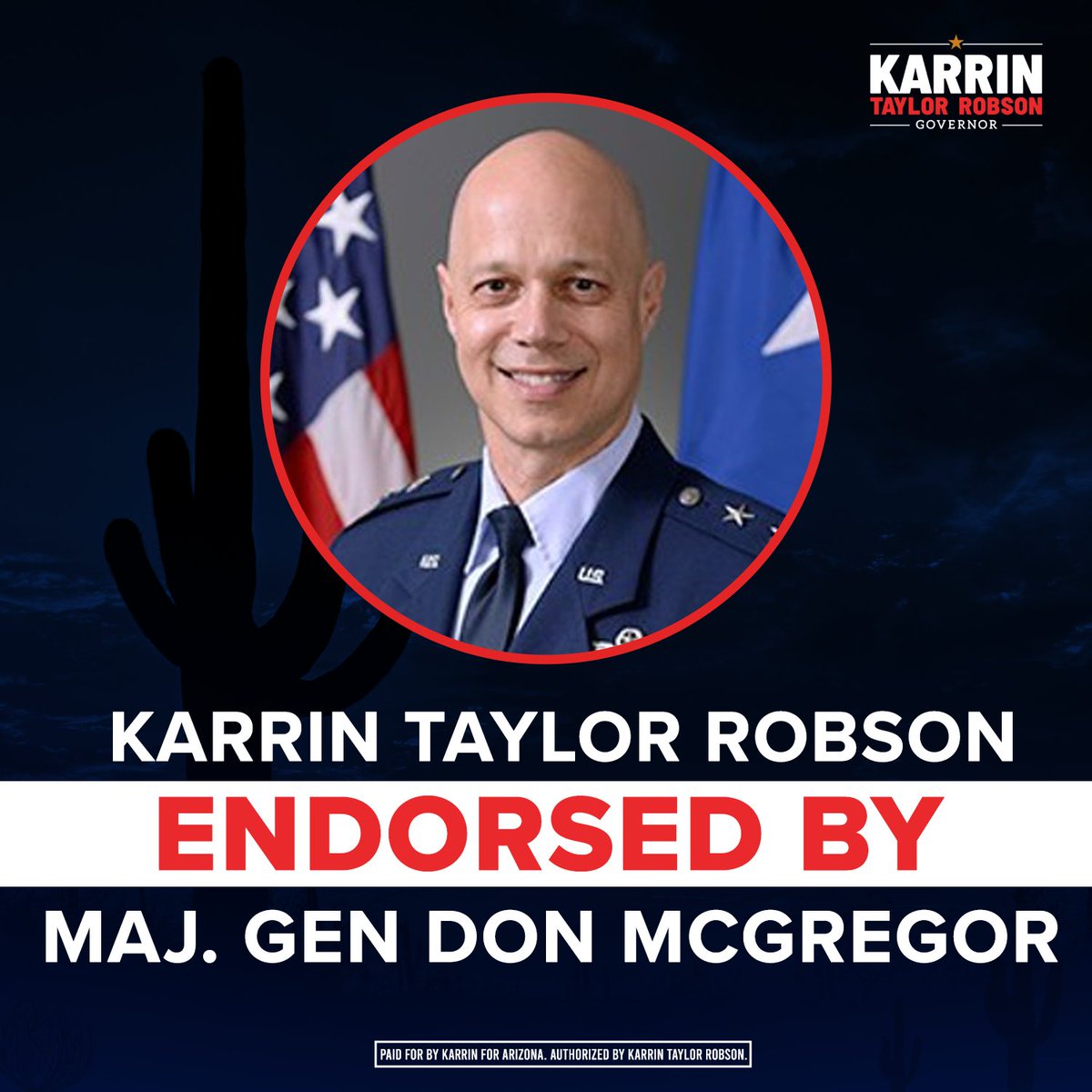 KTaylorRobson's tweet image. 🚨ENDORSEMENT🚨

“In my decades of military and strategic service, I’ve seen what true leadership looks like. Karrin Taylor Robson leads with clarity, integrity, and purpose. She is a leader who does not flinch under pressure and will deliver for Arizona.” - Major General Don…