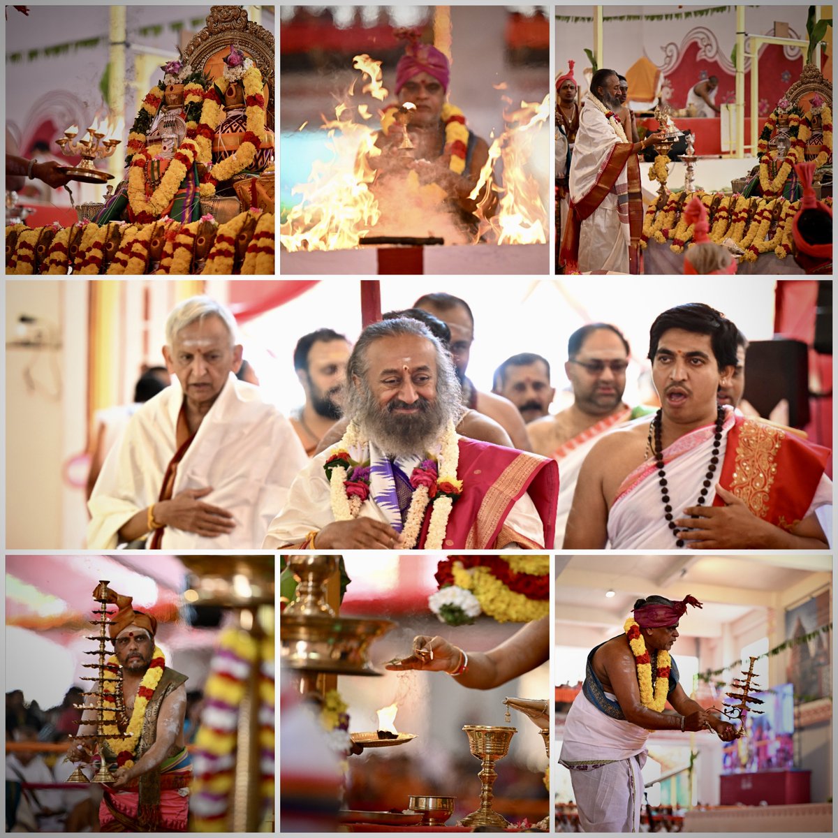 OfficeOfGurudev's tweet photo. On Day 7 of #Navratri2025, Maha Rudra Homa was performed in presence of @Gurudev at @BangaloreAshram - filling the atmosphere with devotion, mantras, and blessings. https://t.co/c7zweFy4Nk