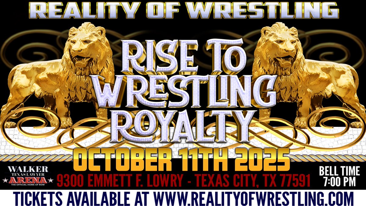 🎟️ TICKETS ON SALE NOW 🎟️

Get ready, ROW Nation — Platinum Presents: The Rise To Wrestling Royalty on Saturday, October 11th at the Walker Texas Lawyer Arena!

✨ Matches &amp; Wrestlers will start being announced later tonight! 

📍 9300 Emmett F Lowry Expy, Texas City, TX 77591
🎫