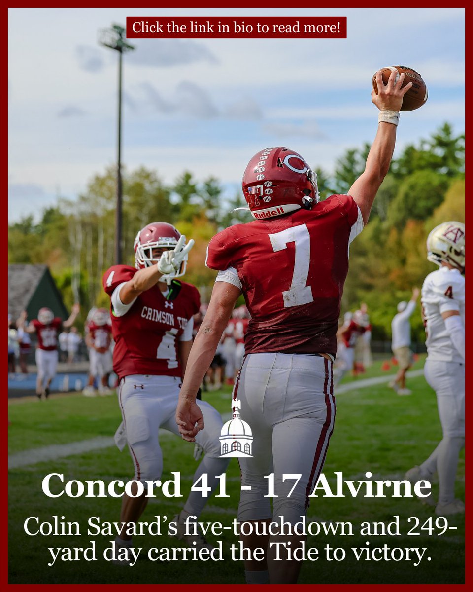 Monitor Sports (@conmonitorsport) on Twitter photo Concord improved to 3-2 on the year with a big homecoming win on Saturday afternoon.
The Tide's offense was powered by Savard, while the defense broke through for 11 sacks.
concordmonitor.com/2025/09/28/con…
📸 by Chip Griffin, <a href="/PhotosByChip/">Photos by Chip</a> Concord improved to 3-2 on the year with a big homecoming win on Saturday afternoon.
The Tide's offense was powered by Savard, while the defense broke through for 11 sacks.
concordmonitor.com/2025/09/28/con…
📸 by Chip Griffin, <a href="/PhotosByChip/">Photos by Chip</a>