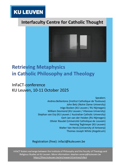 A Leuven, 10-11 octobre, pour participer à cet évènement sur la métaphysique dans la pensée catholique