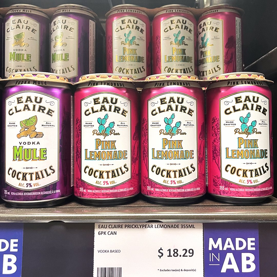 Fresh, local, and impossible to ignore. 🌾🇨🇦 Local legends Eau Claire Distillery craft cocktails with true Alberta spirit, find them chilled in our walk-in!