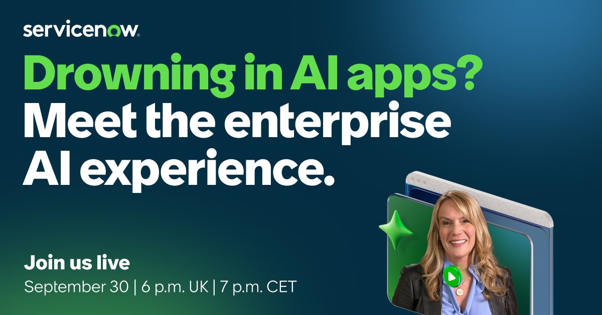 Stop chatting with AI, start delivering with it. 
 
Come see what’s possible with AI Experience by ServiceNow on September 30 👉 spr.ly/6010AgEs0