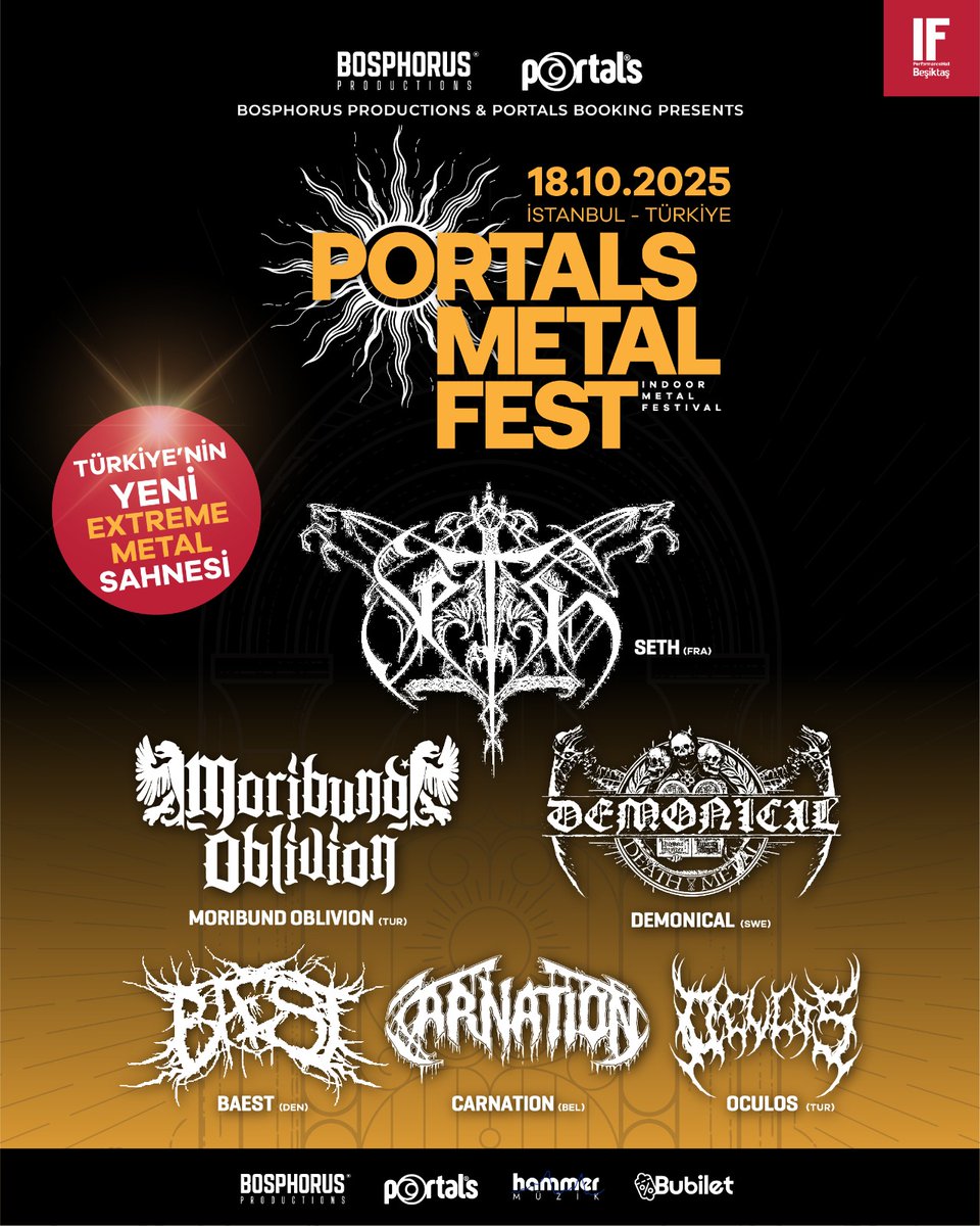 IF Performance Hall Beşiktaş'ta "Indoor Metal Festival" olarak hayata geçecek olan Portals Metal Festivali bu yıl 6 grubu sizlerle buluşturacak 📢 18 Ekim konserlerine biletler <a href="/bubiletcomtr/">Bubilet</a> ve <a href="/HammerMuzik/">Hammer Muzik</a>'te satışta.