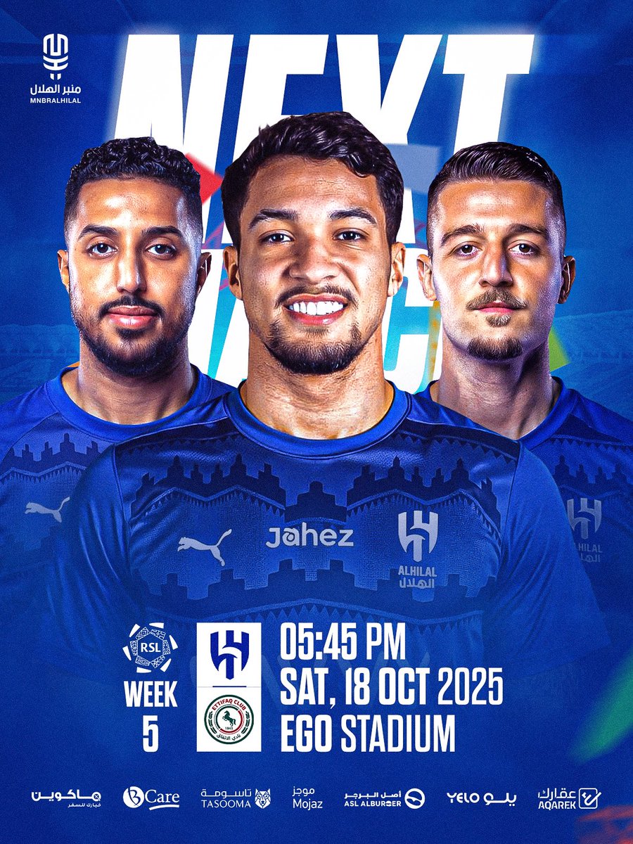 🚨🚨🚨 المباراة القادمة:

الهلال يواجه الإتفاق في الجولة الخامسة من دوري روشن، يوم "السبت 18 أكتوبر" على أرض الإتفاق 💙