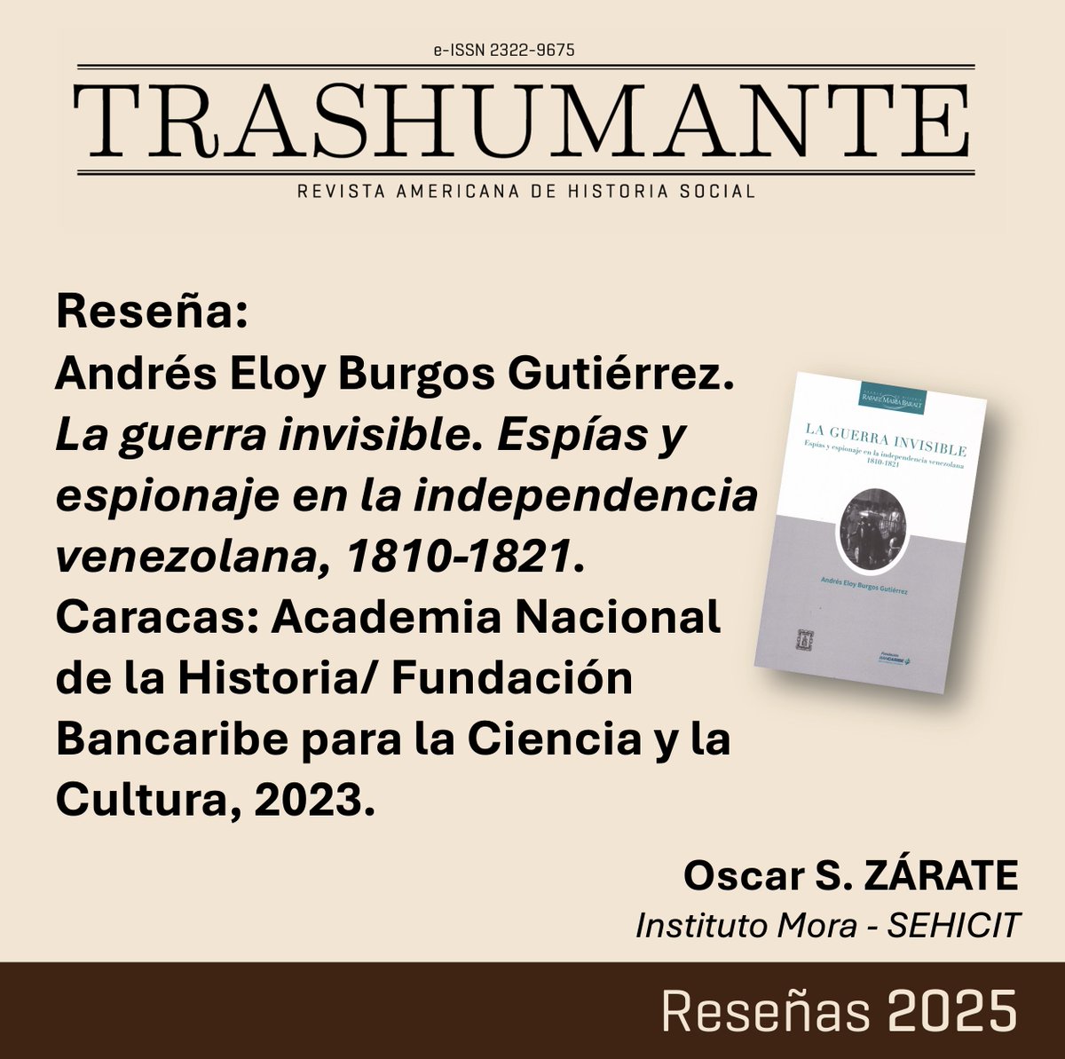 Trashumante (@rtrashumante) on Twitter photo "Con su investigación desvela las acciones de sujetos esforzados por mantenerse invisibles para sus enemigos y que terminaron siéndolo también para la historiografía"
📍revistas.udea.edu.co/index.php/tras…
<a href="/DcshUam/">DCSH UAM Cuajimalpa</a> <a href="/FCSH_UdeA/">Facultad de Ciencias Sociales y Humanas U.de A.</a>
✏️<a href="/oscarszarate/">Oscar Zárate</a> "Con su investigación desvela las acciones de sujetos esforzados por mantenerse invisibles para sus enemigos y que terminaron siéndolo también para la historiografía"
📍revistas.udea.edu.co/index.php/tras…
<a href="/DcshUam/">DCSH UAM Cuajimalpa</a> <a href="/FCSH_UdeA/">Facultad de Ciencias Sociales y Humanas U.de A.</a>
✏️<a href="/oscarszarate/">Oscar Zárate</a>