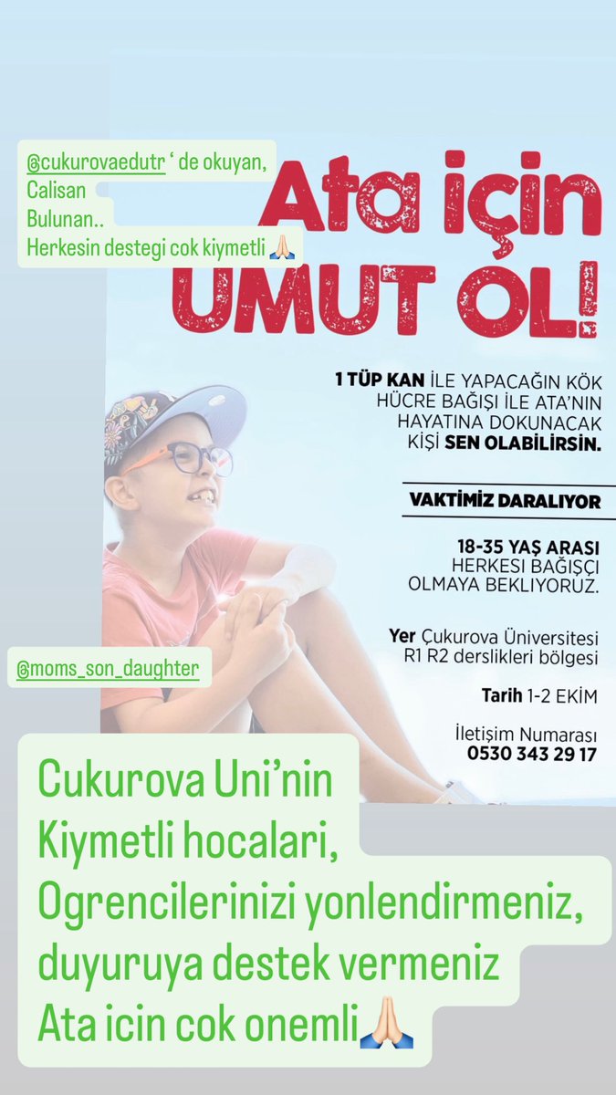 #AtaTatlidil icin ACİL kok hucre🙏🏻

1-2 Ekim de Kizilay Araci <a href="/cukurovauni/">Çukurova Üniversitesi</a> ‘de 🙏🏻

<a href="/ataicinkokhucre/">Berna Duymaz</a> #adana #cukurova #cukurovauniversitesi