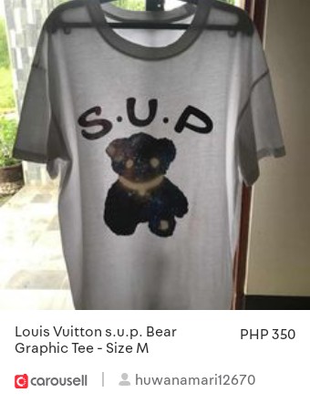 Check out 'Louis Vuitton s.u.p. Bear Graphic Tee - Size M', available at PHP 350 on #Carousell: carousell.app.link/8nX1545U3Wb
