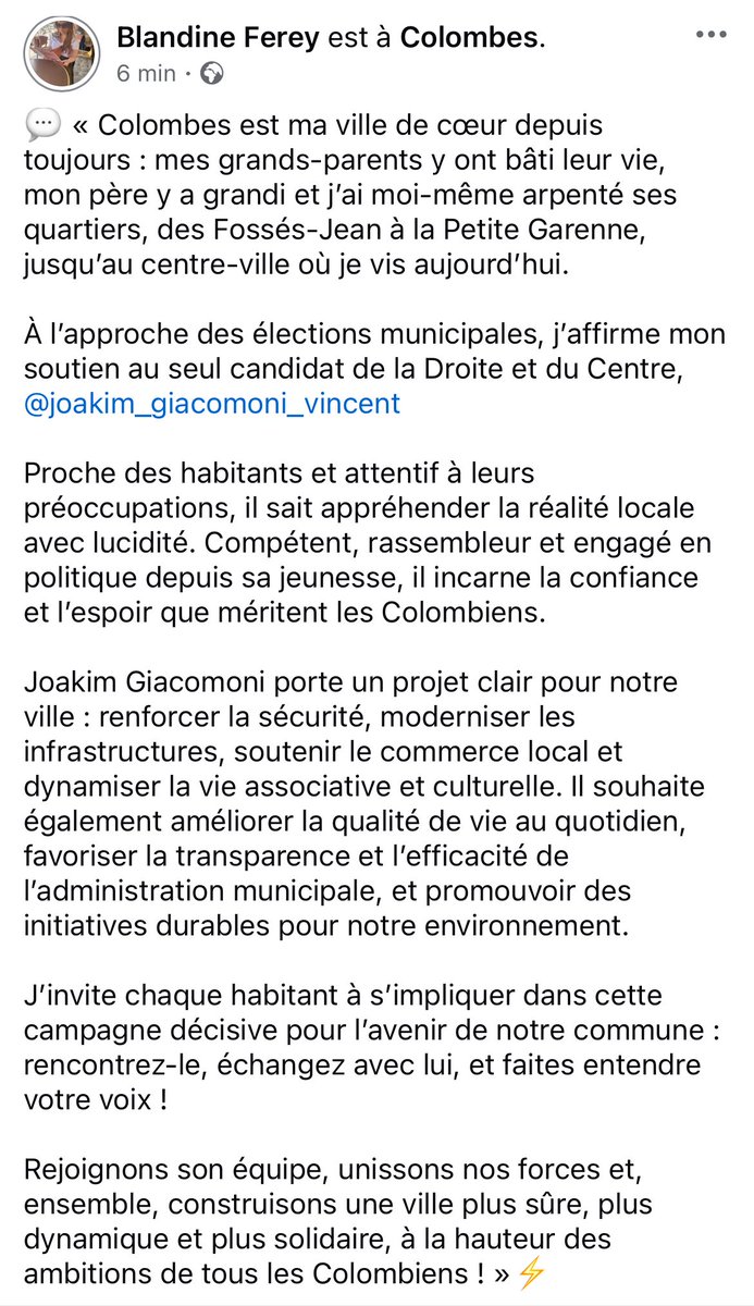 Blandine_ferey's tweet photo. Aux côtés du seul candidat de la Droite et du Centre à #Colombes ! 👊🏻 https://t.co/rApv5JijbO