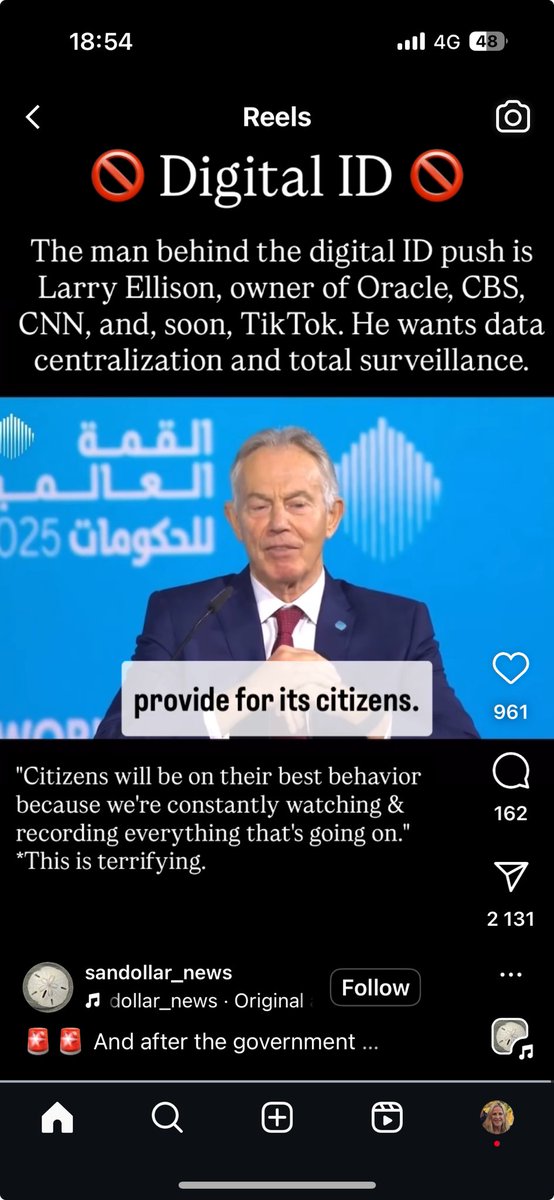 Instagram censoring replies as limited  so no pushback to this authoritarian captured narcissist ! No to Digital UDs - no to the globalists - do not comply!