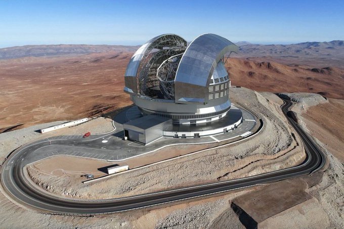 The giant telescope ELT (Extremely Large Telescope) is under construction on Cerro Armazones in Chile's Atacama Desert. With a 39-meter diameter mirror, it will become the world's largest optical telescope, providing images 16 times sharper than Hubble's.

Its ideal location (dry
